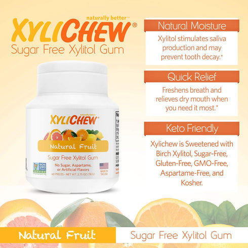 Xylichew 100% Xylitol Chewing Gum - Non GMO, Non Aspartame, Gluten Free, and Sugar Free Gum - Natural Oral Care, Relieves Bad Breath and Dry Mouth...