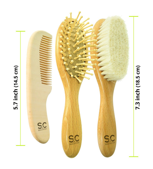 Baby Hair Brush and Baby Comb Set for Newborn, Boy and Girl - Wooden Baby Brush w/Soft Goat Bristles for Cradle Cap - Infant, Toddler Hair Brush, ...