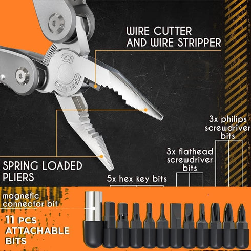 Multitool 24-in-1 with Mini Tools Knife Pliers and 11 Bits - Multi Tool All in One Multi Function Gear for Men Best Multi-tool Kit for Work EDC Ca...