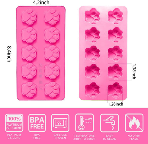 2 Pcs Silicone Puppy treat molds, Dog Paw and Bone Mold Ice Cube Mold, Jelly, Biscuits, Chocolate, Candy Baking Mold, Oven Microwave Freezer Dishw...
