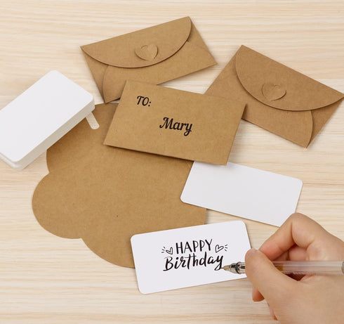 ABSOFINE 25 Pcs Mini Envelopes with Heart Shaped Clasp,Mini Kraft Paper Envelopes, Small Envelope with Blank Cards for Business Card, Weddings Fav...