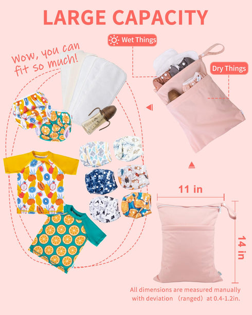 babygoal Wet Dry Bags for Baby Cloth Diapers, Washable Travel Bags, Beach, Pool, Gym Bag for Swimsuits & Wet Clothes with 2 Pockets 3 Pack 3LN09...