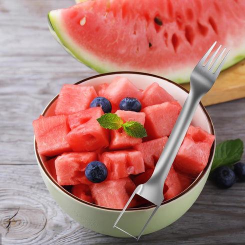 Watermelon Fork Slicer Cutter,2-in-1 Stainless Steel Fruit Cutter, Dual Head Fruit Forks Slicer Knife for Home Parties Camping, Upgrade Watermelon...