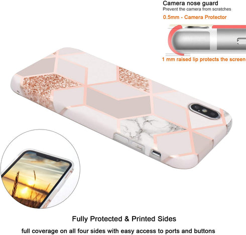 JAHOLAN Compatible iPhone X Case iPhone Xs Stylish Shiny Rose Gold Marble Design Clear Bumper Glossy TPU Soft Rubber Silicone Cover Phone Case...