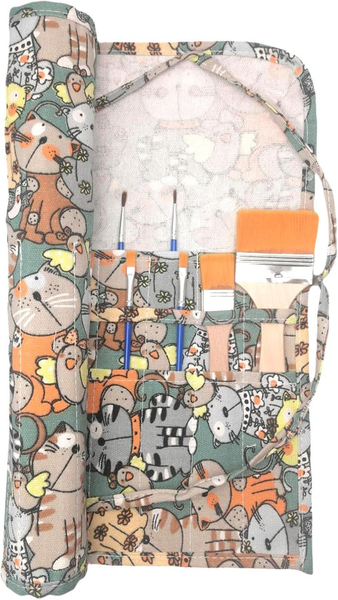 Paint Brush Holder Art Supplies, Artist Paint Brush & Storage Organizer Roll-Up Case Bag, Protect Acrylic Oil Watercolor Paintbrushes (Kitten 22 S...