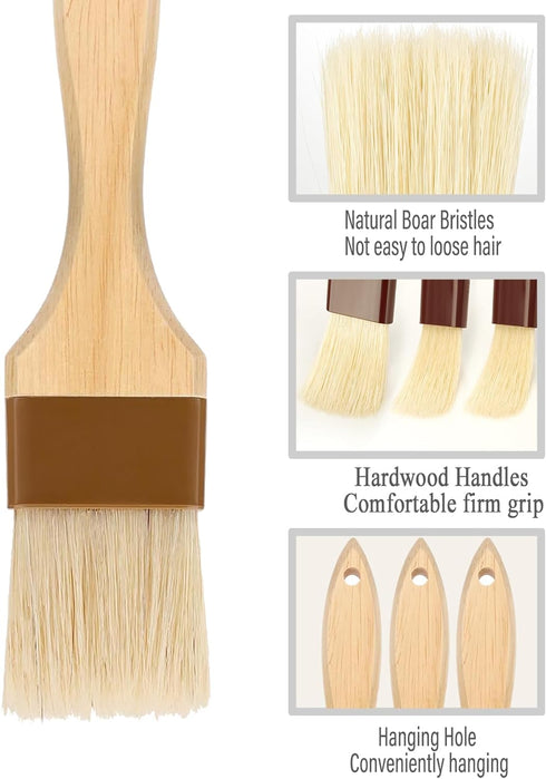Pastry brush,Basting brush for Cooking,Natural Bristle BBQ Brush for Oil & Sauce,Wooden Handle Food Brush for Baking,Easy Clean Butter Egg Wash Br...