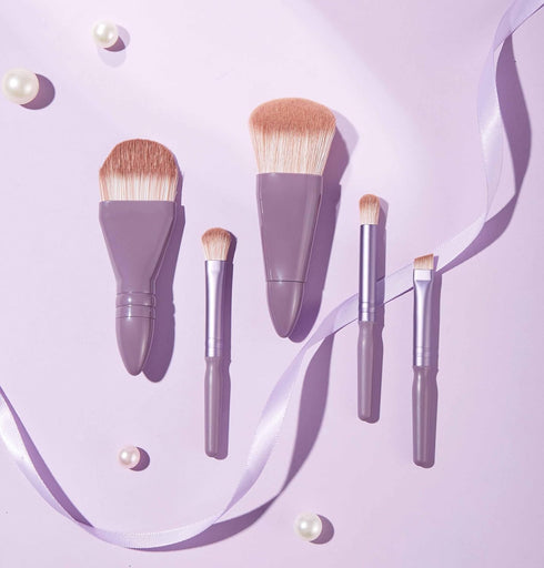 Portable Travel Makeup Brush Set, 5pcs Mini Easy-taken Complete Function Cosmetic Brushes Kit with Case and Mirror...