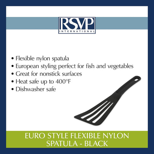 RSVP International Kitchen Tool Collection Dishwasher Safe, Angled, 12x3.25", Nylon Euro Style, Black...