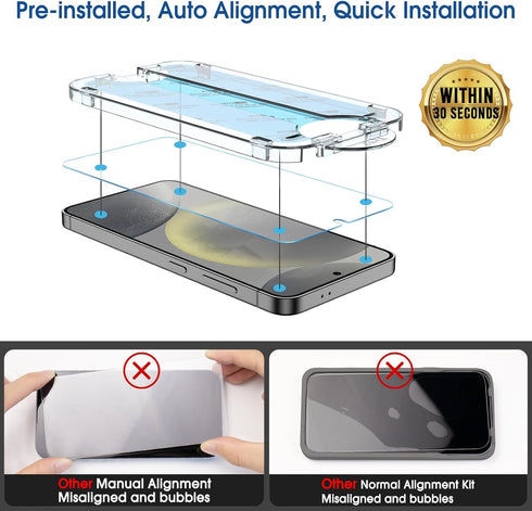 amFilm [2+2 Pack Auto-Alignment OneTouch for Samsung Galaxy S24 5G 6.2" Screen Protector, with Camera Lens Protector,Tempered Glass,30 Seconds Ins...