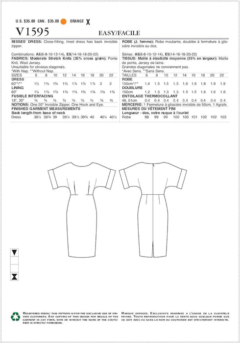 McCall's V1595E5 Easy Women's Close Fitting Dress Sewing Pattern, Sizes 14-22, White...