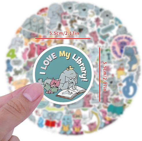 120pcs Elephant and Piggie Stickers for Kids Water Bottles Cute Kawaii Cartoon Vinyl Waterproof Decals for Teens Laptops Journal Scrapbook Compute...