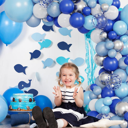 RUBFAC Blue Balloons Garland Arch Kit, Blue and White Balloons, Royal Blue Baby Blue White Sliver Balloon Arch for Baby Shower Birthday Graduation...
