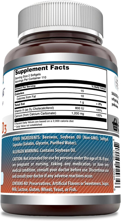 Amazing Formulas Calcium with Vitamin D3 220 Softgels Supplement | Non-GMO | Gluten Free...