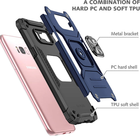 YmhxcY Galaxy S8 Armor Grade Case with Rotating Holder Kickstand Non-Slip Hybrid Rugged Phone Case - HD Screen Protector - KK Blue...
