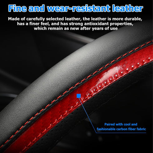 Leather Car Steering Wheel Cover, Anti-Slip Breathable for Men Women, Universal 15 Inch, Steering Wheel Cover Protector for Most Cars Trucks, Car ...