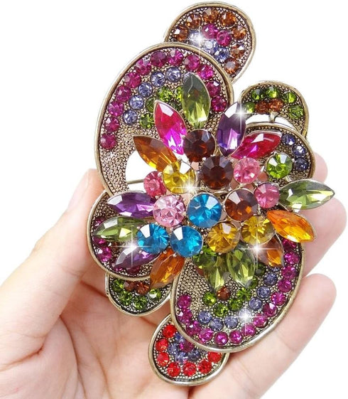EVER FAITH Elegant Rhinestone Crystal Brooch Pin, Vintage Inspired Symmetry Marquise Brooch Clip for Women...