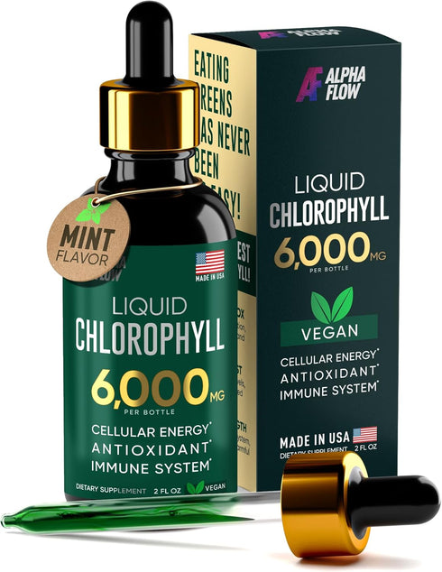 Chlorophyll Liquid Drops 6000 mg - Premium Liquid Chlorophyll Supplement - All-in-One Antioxidant for Immune Boost, Energy Increase, Digestion Sup...