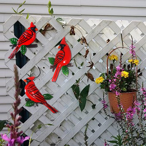 Usupgift Cardinal Birds Metal Set of 3 Wall Art Gift for Garden Fence Patio Porch Home Decoration (Red Cardinal-1)...