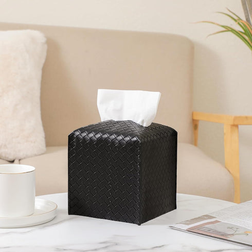 Tissue Box Cover PU Leather Tissue Holder Square Facial Tissue Case Facial Paper Organizer Dispenser for Bathroom, Vanity Countertop, Tabletop, Ca...