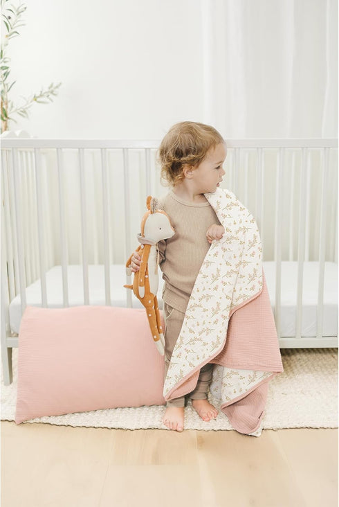 Konssy Muslin Baby Blankets for Girls, 100% Cotton Crib Blanket for Baby Infant Toddler, Super Soft and Lightweight Nursery Blankets 40"x36" (Pink...