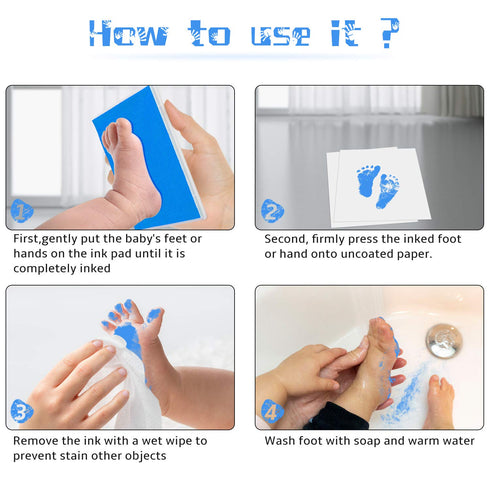 Ink Pad, 5x4'' Washable Non-Toxic Ink Stamp Pad for Baby Footprint Handprint, Sky Blue...