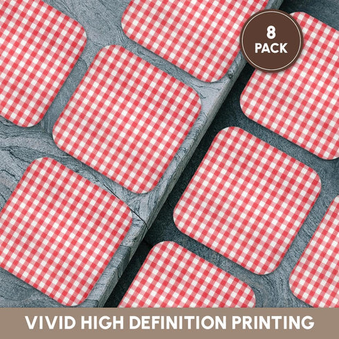 3dRose Red and White Gingham Pattern - Retro Checks Checkered Checked Rustic Italian Kitchen Dining Theme - Soft Coasters, Set of 8 (CST_113016_2)...
