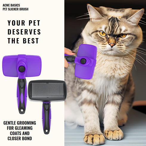 Pet Slicker Grooming Brush by Acme Basics, Deshedder/Cleaning Brush, Comb for Shedding Short/Long Haired Dogs & Cats - Perfect Pet Hair Cleaner & ...