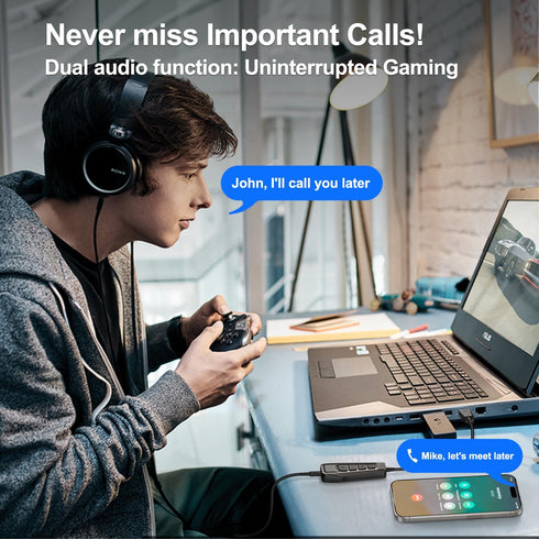 Inwa Aux to USB External Sound Card, Simultaneous Phone Discord Chat & Gaming Sound in Wired Headphone, USB to 3.5mm Jack Audio Adapter, 7.1 Surro...