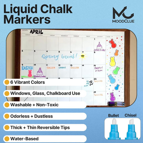 Liquid chalk markers erasable. 6 neon dry & wet erase marker pens for windows, mirrors, whiteboards, chalkboards, glass boards, auto windshields. ...