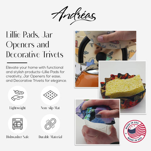 Andreas Silicone TR-119 Black Non-Slip 8" Trivet/Pot Holder/Hot Pad, 100% Cotton, Dishwasher Safe, Hot Dishes, Protect Hair Iron, Safe up to 600°F...