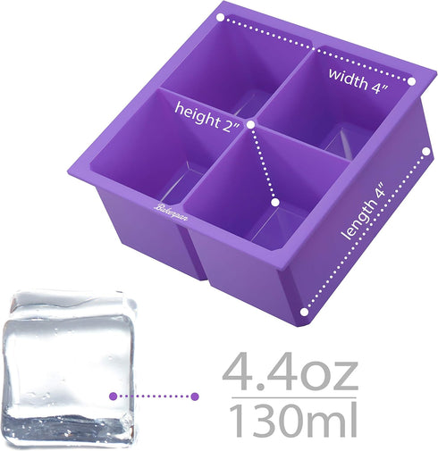 Bakerpan Silicone Big Ice Cube Tray, Ice Cube Mold for Whiskey, Old Fashioned, Bourbon, Cocktails, Large Ice Cube Tray, Ice Tray, 2 Inch Square Ic...