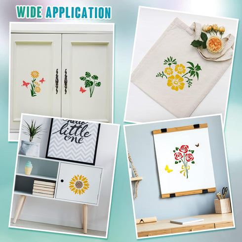 60 Pcs 6x6 Inch Flower Stencils for Painting on Wood Reusable Floral Stencils Bird Wall Stencil Butterfly Leaf Drawing Template DIY Craft Summer S...