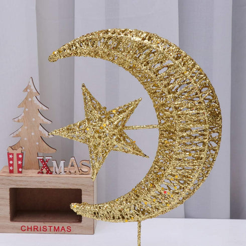 Uonlytech Iron Moon and Star Ornament Glitter Christmas Table Decoration Christmas Tree Decoration Wedding Birthday Holiday Party Supply 20cm (Gol...