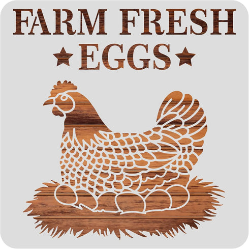 BENECREAT 12x12inch Hen Pattern Plastic Painting Stencils, Farm Fresh Eggs Large Reusable Stencil Template for Painting on Scrapbook Fabric Tiles ...