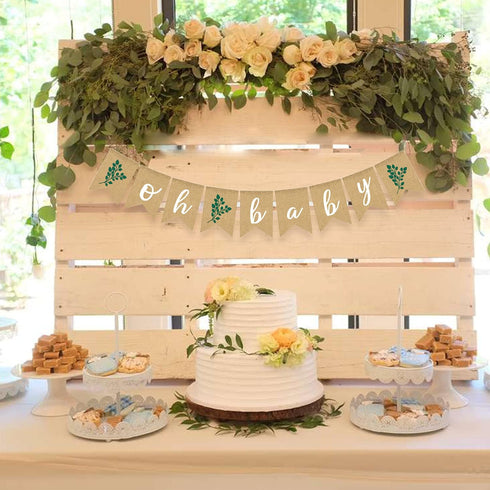 Greenery Baby Shower Banner Eucalyptus leaves Burlap garlands Plant Gender Neutral party decoration...