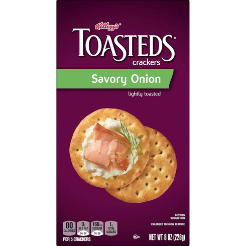 Toasteds Crackers, Party Snacks, Lunch Snacks, Savory Onion, 8oz Box (1 Box)...