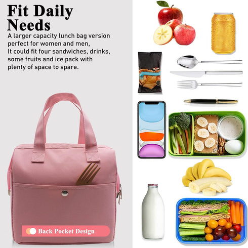 Mziart Insulated Lunch Bag Simple Bento Cooler Bag Lunch Tote Bag for Lunch Box for Women Men Adult Picnic Working Hiking Beach (Pink)...