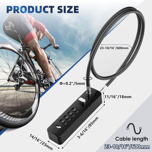 Cable Locks with Combination, 23.6Inch Steel Small Cable Rope Locks with 4-Digit Combination, Resettable Code for Bikes, Fence, Pet Door, Lockers,...
