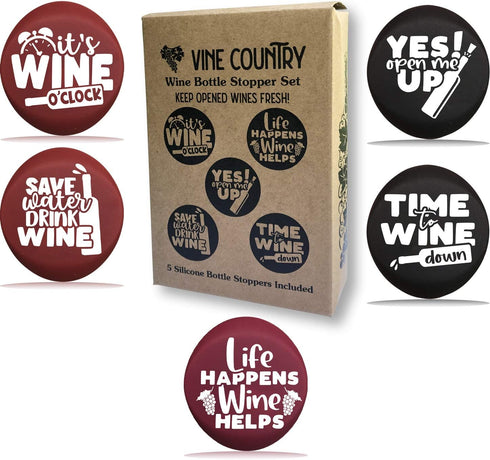 Funny Wine Stoppers Set of 5 - Silicone Wine Bottle Stopper With Gift Box - Cute Christmas Wine Gift for Friends...