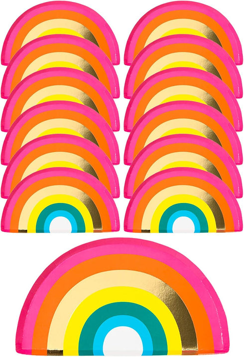 Talking Tables RAIN Happy Birthday Rainbow Shaped Plates Party Decorations, Pack of 12, Width 24cm, 9", Gold Foil and Mixed Colors...