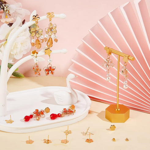 Beebeecraft 1 Box 80Pcs 4 Style Flower Stud Earring Findings 24K Gold Plated Flower Ear Studs with Loops Spring Earring Component for Mother’s Day...