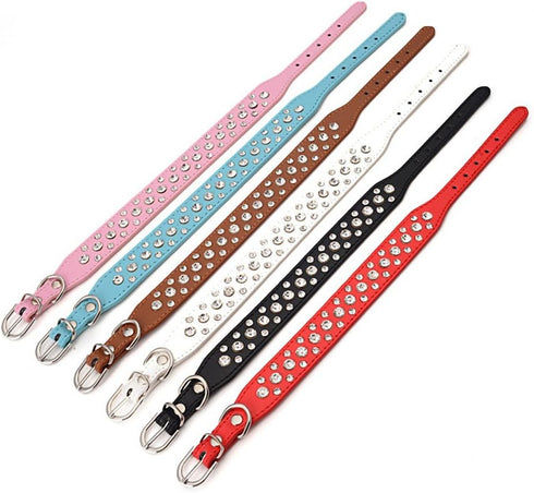 Dogs Kingdom 10"-24" Length Personalized Rhinestone Leather Bling Crystal Pet Dog Cat Collars for Small Medium Breeds Black XL...