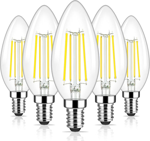 Brightever E12 Candelabra LED Light Bulbs 60 Watt Equivalent, 620 Lumen 6W Clear LED Filament Candle Bulbs, Daylight White 5000K Non-Dimmable Chan...