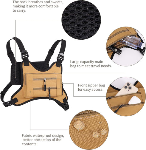 Men's Outdoor Sports Chest Pack, Waterproof Lightweight Front Running Vest Bag for Fitness, Riding, Hiking with Pockets and Extra Storage Space...