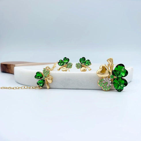 Mall of Style Four Leaf Clover Necklace - Green St.Patrick's Day Earrings for Women - Shamrock Earrings - Irish Jewelry - Shamrock Pin Brooch - Gr...