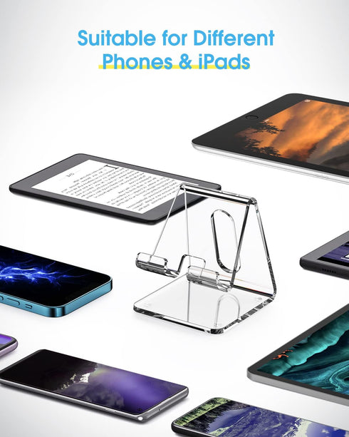 KTRIO 2Pack Acrylic Cell Phone Stand, Clear Phone Holder, Transparent Phone Stand for Desk Phone Dock Cradle Compatible with iPhone 14 13 Pro Max ...
