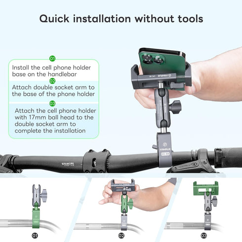 FANAUE Aluminum Phone Holder with 17mm Ball Head Compatible with Garmin mounts and 17mm Double Aocket Arm & Bike Motorcycle Phone Mount for 6-8.5"...