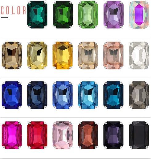 Sew on Rhinestones 50pcs Rectangle Octagon Shaped Rhinestones in Silver Settings Flatback Glass Rhinestone,13x18 mm,Light Purple...