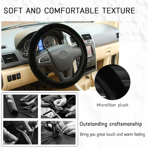 Fuzzy Car Steering Wheel Cover, 15 Inch Elastic Soft Steering Wheel Protector, Anti-Slip Fluffy Car Wheel Covers, Universal Vehicle Warm Winter Ac...
