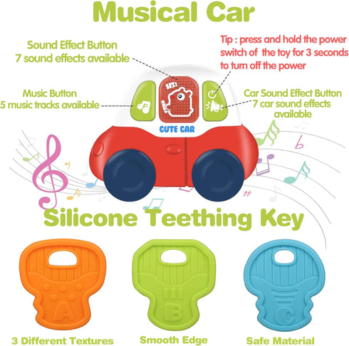 Baby Musical Toys with Sounds & Lights - Toddler Montessori Sensory Learning Travel Toys - Infant Chew for Babies 0 3 6 9 12 18 Months Teether - N...